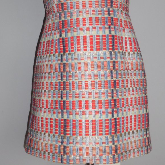 Tory Burch Tweed Red Blue Ribbon Sleeveless Metallic Career Work Shift Dress XS - Picture 4 of 10